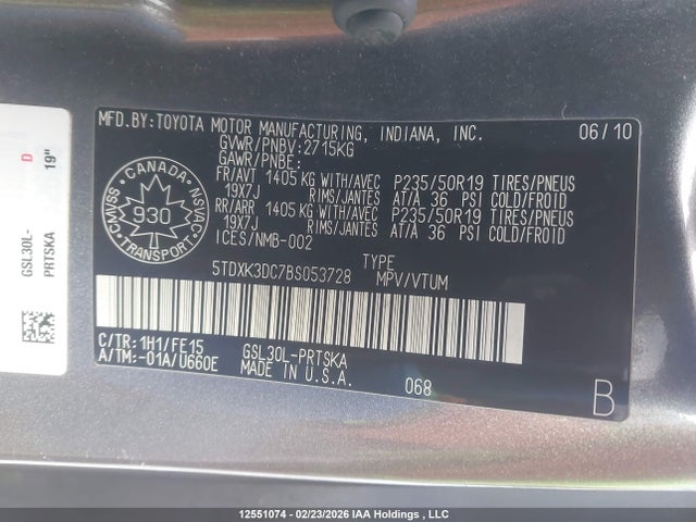 2011 Toyota Sienna Sport მანქანა იყიდება აუქციონზე, vin: 5TDXK3DC7BS053728, აუქციონის ნომერი: 12551074