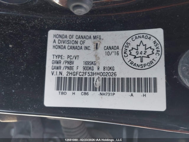 2HGFC2F53HH002026 Honda Civic Lx