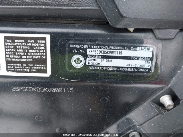 Skidoo Summit Sp 850 Rer 2019 2BPSCDKD5KV000115 Image 14