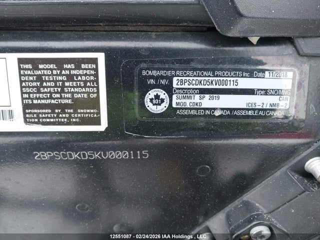 Skidoo Summit Sp 850 Rer 2019 2BPSCDKD5KV000115 Image 9