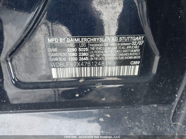 12551089 :رقم المزاد ، WDBUF87X47B124819 vin ، 2007 Mercedes-benz E 350 4matic مزاد بيع