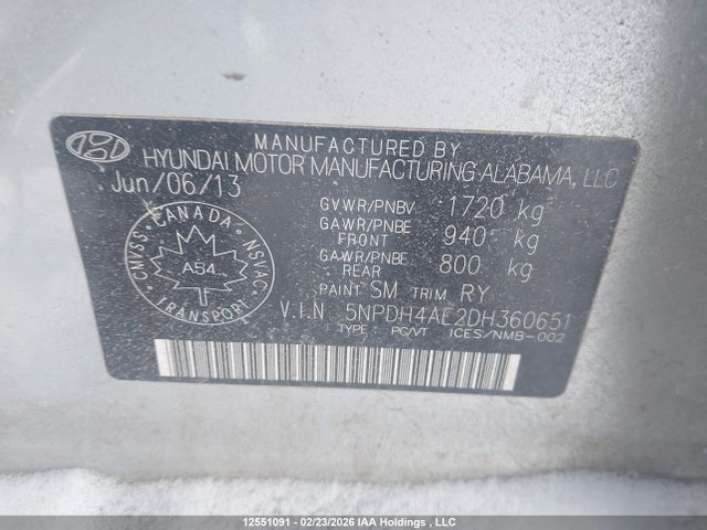 Продаж на аукціоні авто 2013 Hyundai Elantra Limited, vin: 5NPDH4AE2DH360651, номер лоту: 12551091