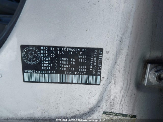 Aukcja sprzedaży 2013 Volkswagen Jetta Se, vin: 3VWDX7AJ5DM398156, numer aukcji: 12551104