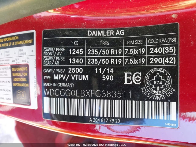 WDCGG0EBXFG383511 Mercedes-Benz Glk 250 Bluetec 4matic