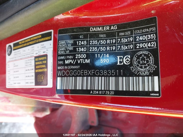 WDCGG0EBXFG383511 Mercedes-Benz Glk 250 Bluetec 4matic
