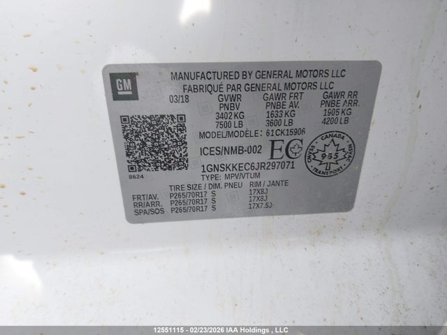 1GNSKKEC6JR297071 Chevrolet Suburban K1500