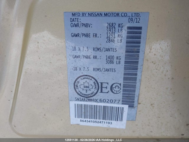 Продажа на аукционе авто 2013 Nissan Pathfinder, vin: 5N1AR2MM4DC602077, номер лота: 12551138