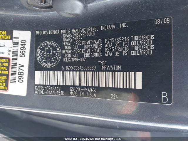 Продаж на аукціоні авто 2010 Toyota Sienna, vin: 5TDZK4CC5AS308889, номер лоту: 12551154