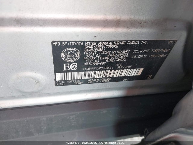 2023 Toyota Rav4 Le მანქანა იყიდება აუქციონზე, vin: 2T3B1RFVXPC383661, აუქციონის ნომერი: 12551173