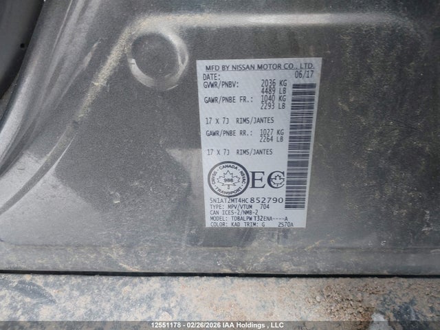 5N1AT2MT4HC852790 Nissan ROGUE S/SV
