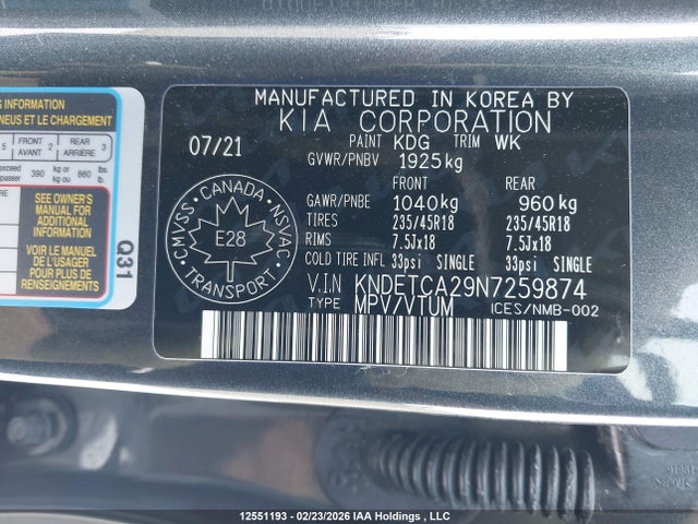 Aukcja sprzedaży 2022 Kia Seltos Sx, vin: KNDETCA29N7259874, numer aukcji: 12551193