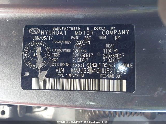 KM8J33A40HU521993 Hyundai Tucson Limited/sport And Eco/se