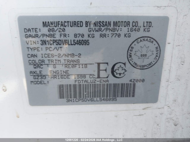 3N1CP5DV6LL546095 Nissan Kicks