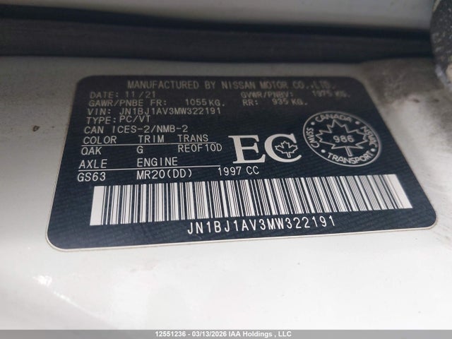 JN1BJ1AV3MW322191 Nissan Qashqai S