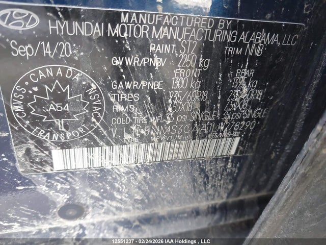 12551237 :رقم المزاد ، 5NMS3CAA1LH278290 vin ، 2020 Hyundai Santa Fe Preferred Turbo Awd With Sun And Leather Package مزاد بيع