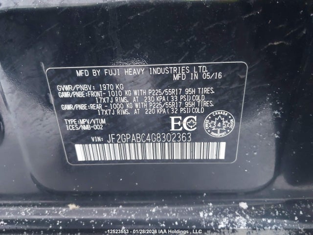 JF2GPABC4G8302363 Subaru Crosstrek Sport Package/touring Package