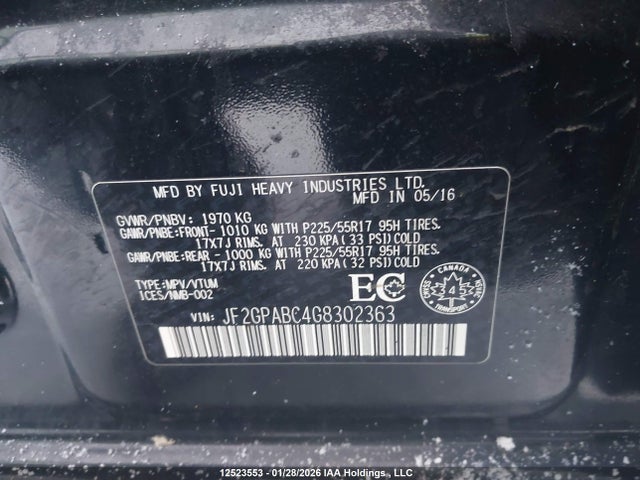 JF2GPABC4G8302363 Subaru Crosstrek Sport Package/touring Package