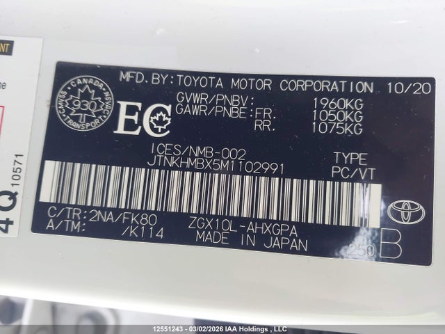 JTNKHMBX5M1102991 Toyota C-hr Xle Premium
