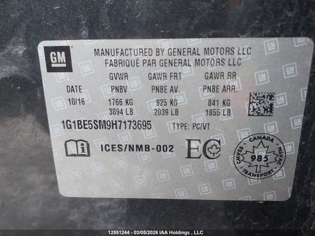 1G1BE5SM9H7173695 Chevrolet CRUZE LT