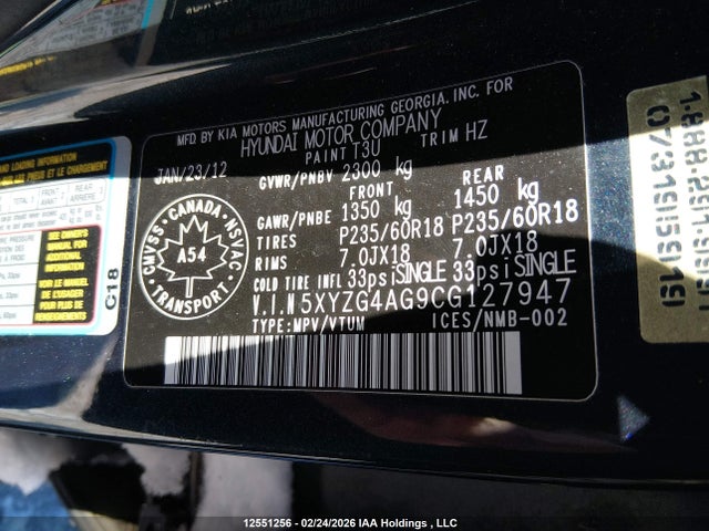 Продаж на аукціоні авто 2012 Hyundai Santa Fe Gls, vin: 5XYZG4AG9CG127947, номер лоту: 12551256