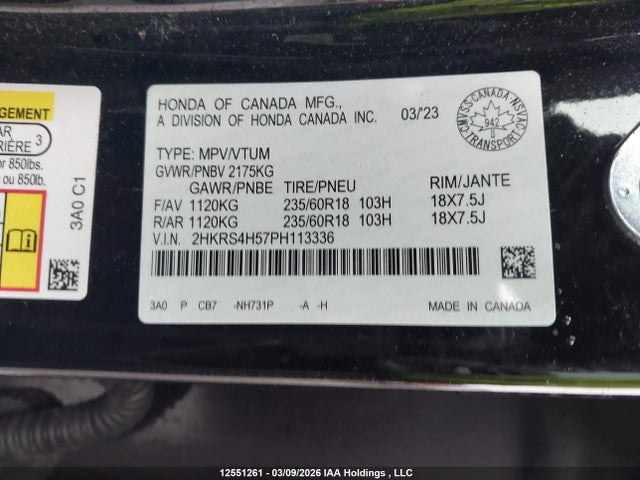 Aukcja sprzedaży 2023 Honda Cr-v Sport/sport-b, vin: 2HKRS4H57PH113336, numer aukcji: 12551261