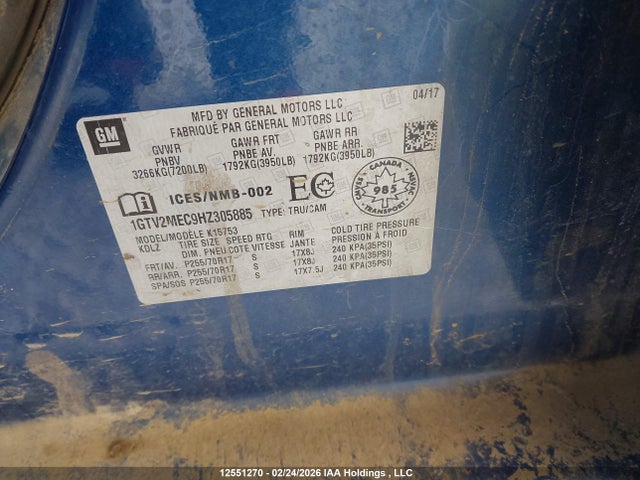 1GTV2MEC9HZ305885 GMC Sierra K1500 Sle