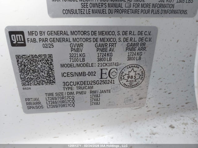 3GCUKDED2SG250241 Chevrolet Silverado K1500 Lt