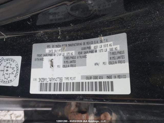 3MZBM1L74FM147789 Mazda Mazda3 Gs