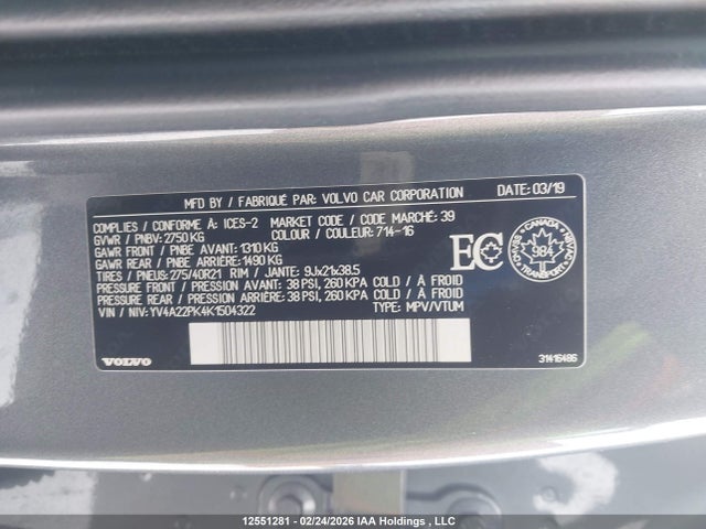 YV4A22PK4K1504322 Volvo Xc90 T6 Momentum