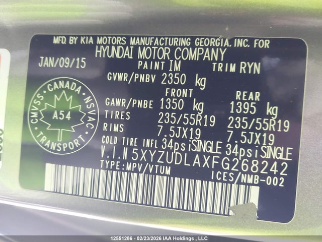 5XYZUDLAXFG268242 Hyundai SANTA FE SPORT