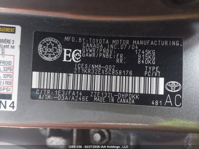 2005 Toyota Matrix Wagon მანქანა იყიდება აუქციონზე, vin: 2T1KR32EX5C858176, აუქციონის ნომერი: 12551336