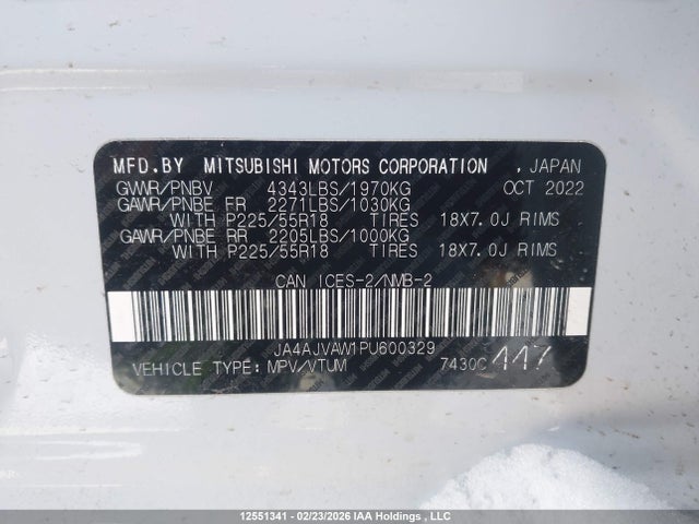 JA4AJVAW1PU600329 Mitsubishi Rvr Gt/le/se/sel