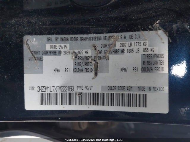 3MZBM1L7XFM222169 Mazda Mazda3 Gs