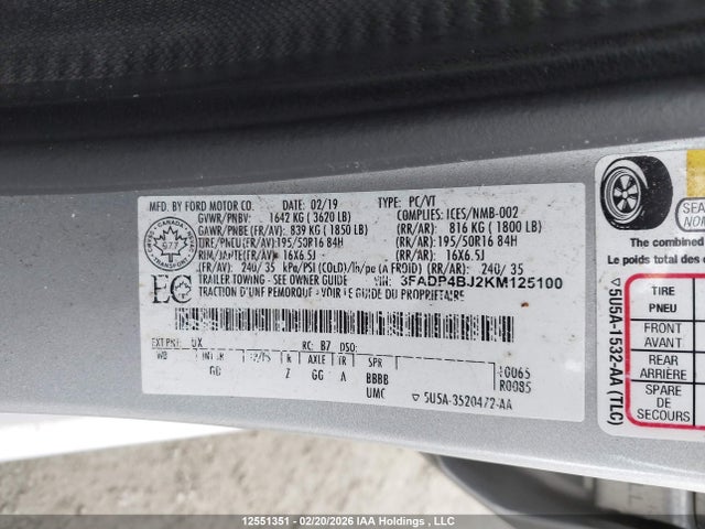 Продаж на аукціоні авто 2019 Ford Fiesta Se, vin: 3FADP4BJ2KM125100, номер лоту: 12551351