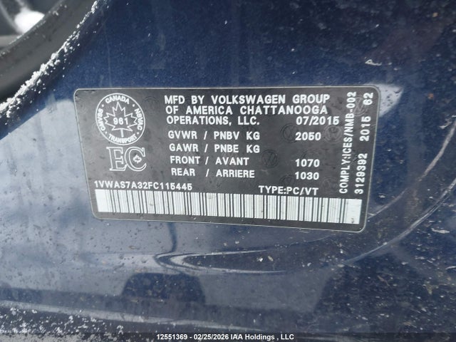 Продажа на аукционе авто 2015 Volkswagen Passat S, vin: 1VWAS7A32FC115445, номер лота: 12551369