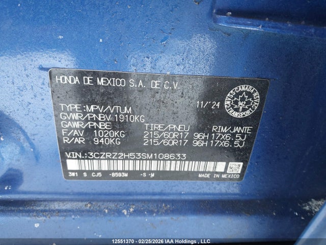 3CZRZ2H53SM108633 Honda Hr-v Sport-b