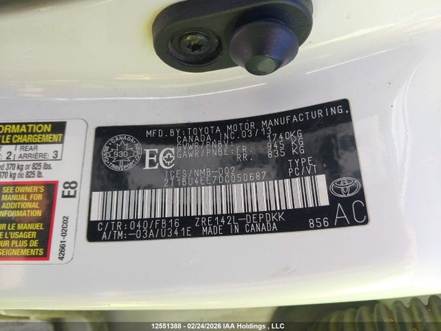 Aukcja sprzedaży 2013 Toyota Corolla S/le, vin: 2T1BU4EE7DC050687, numer aukcji: 12551388