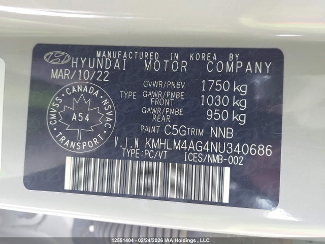 KMHLM4AG4NU340686 Hyundai ELANTRA SEL
