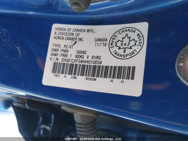 2017 Honda Civic Lx მანქანა იყიდება აუქციონზე, vin: 2HGFC2F54HH010054, აუქციონის ნომერი: 12551407