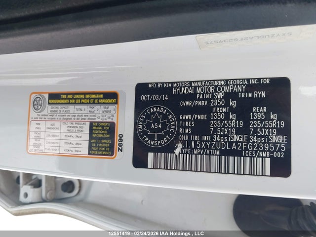 5XYZUDLA2FG239575 Hyundai Santa Fe Sport 2.0t Limited