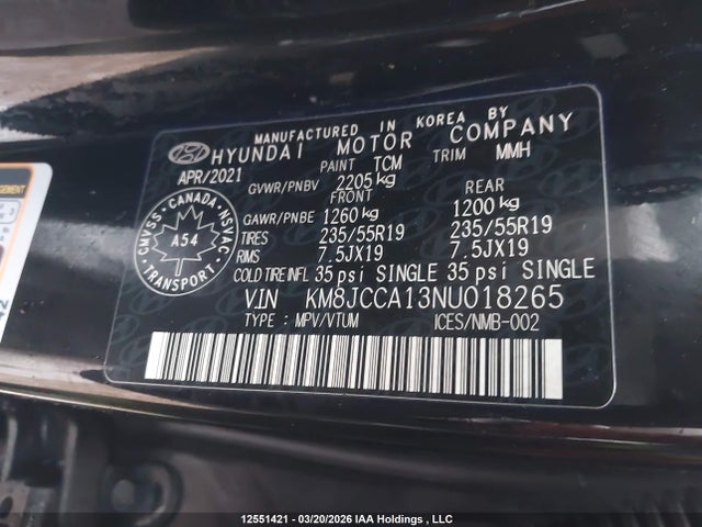 KM8JCCA13NU018265 Hyundai Tucson Luxury Hybrid Awd