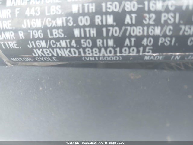 Продажа на аукционе авто 2008 Kawasaki Vn1600 D, vin: JKBVNKD188A019915, номер лота: 12551423