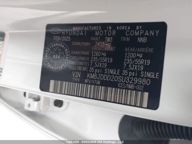 12551425 :رقم المزاد ، KM8JDDD20SU329980 vin ، 2025 Hyundai Tucson Ultimate مزاد بيع