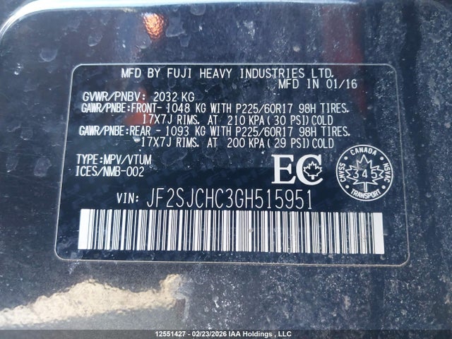 12551427 :رقم المزاد ، JF2SJCHC3GH515951 vin ، 2016 Subaru Forester 2.5i Limited مزاد بيع