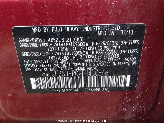12551428 :رقم المزاد ، JF2SJHPC2EH430546 vin ، 2014 Subaru Forester 2.0xt Touring مزاد بيع
