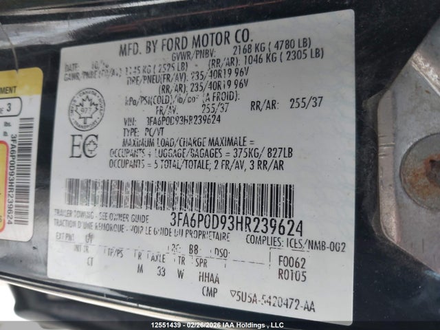 3FA6P0D93HR239624 Ford Fusion Titanium
