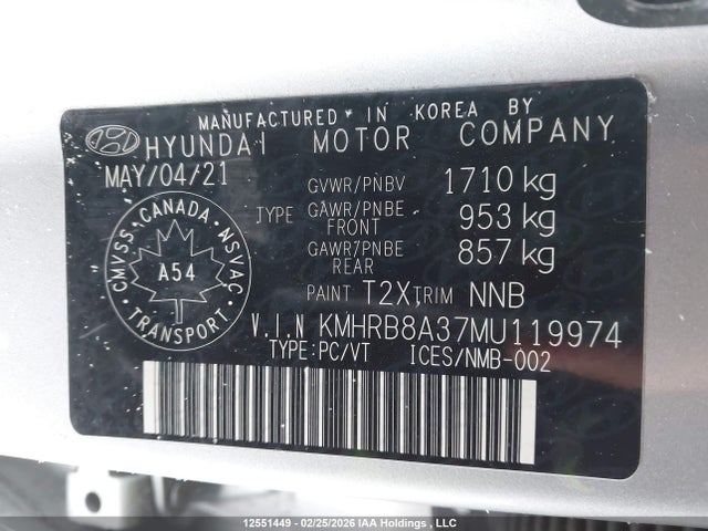 KMHRB8A37MU119974 Hyundai Venue