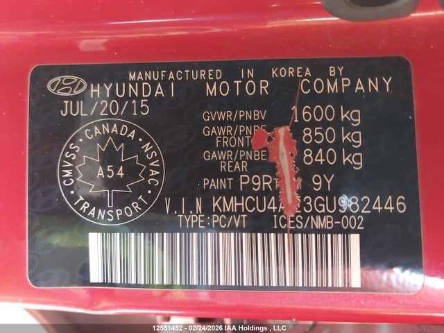KMHCU4AE3GU982446 Hyundai Accent