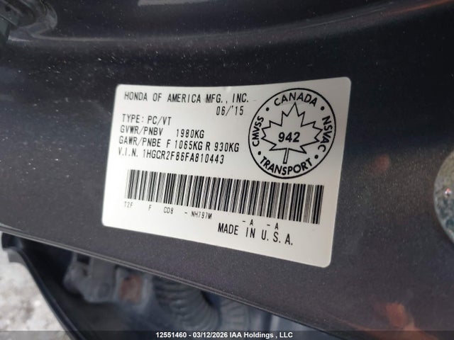 1HGCR2F86FA810443 Honda Accord Ex-l