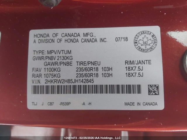 2HKRW2H85JH142845 Honda CR-V